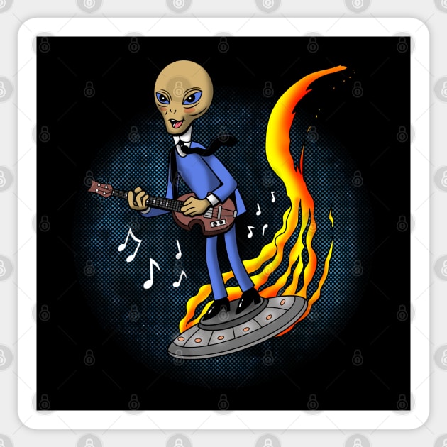 Retro Vintage Alien Bassist 60's Band Musician In Outer Space Sticker by BoggsNicolas